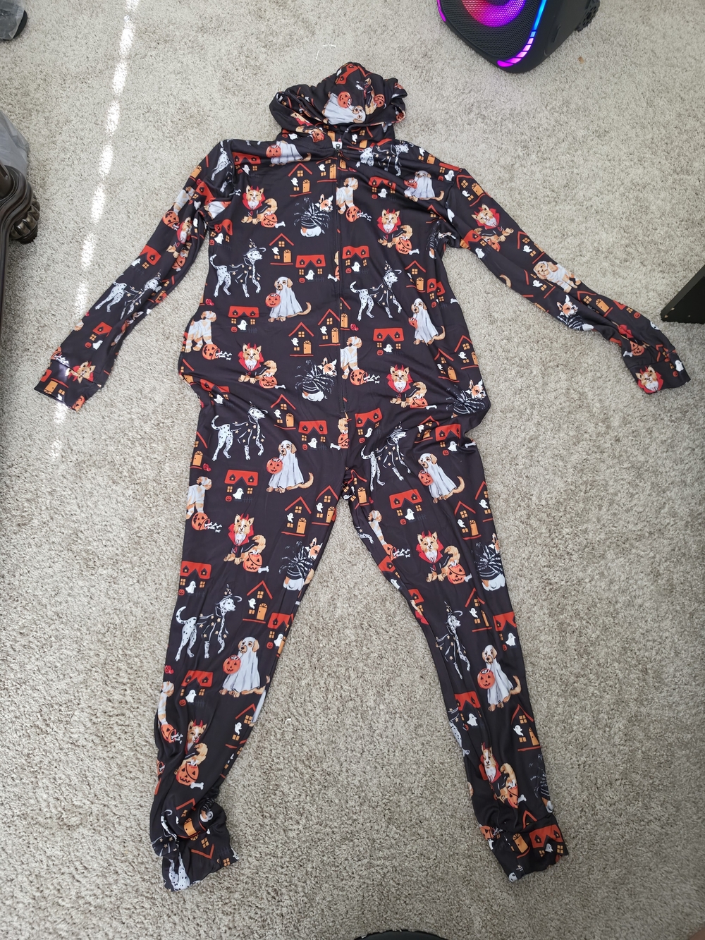 Halloween Dog Print Women's Jumpsuit Romper - Black